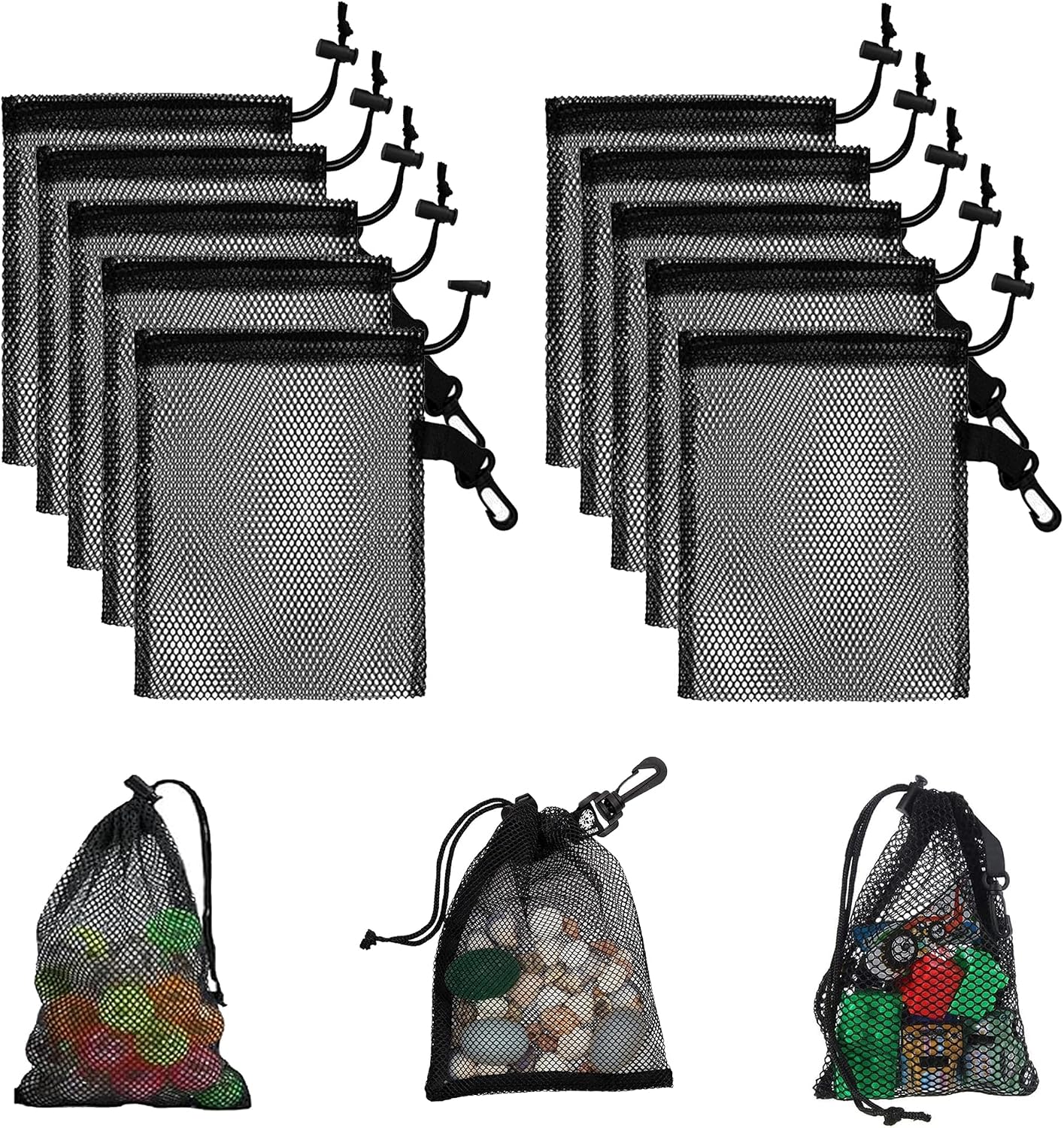 Sac de sport à cordon: aération en maille, format portable, Lot de 10, 15 × 20, noir