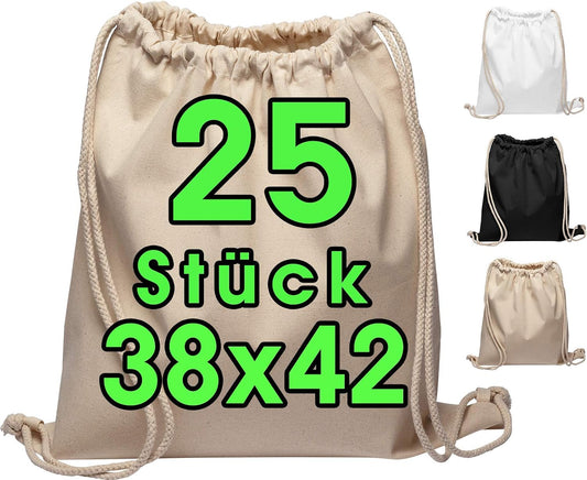 Sac de sport à cordon – en coton, Lot de 25, 38 × 42 cm