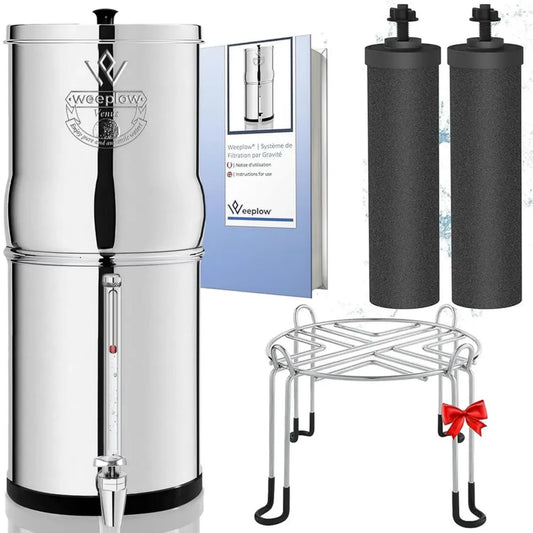 Purificateur d'Eau par Gravité 5,6L Weeplow® Venus avec Double Filtre O'Pure 2 et Support Inox